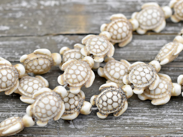 18x14x8mm Bone Beige Synthetic Turquoise Turtle Beads - 15" Strand