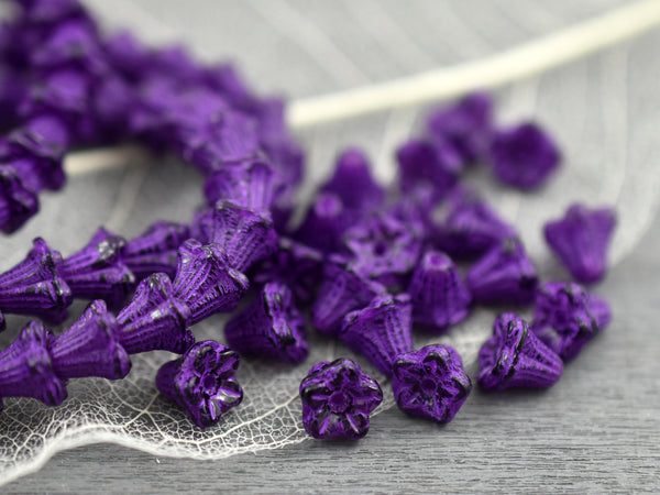 *30* 5x6mm Purple Washed Purple Pansy Baby Bell Flower Beads