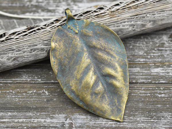 77x46mm Bronze green Patina Leaf Pendant