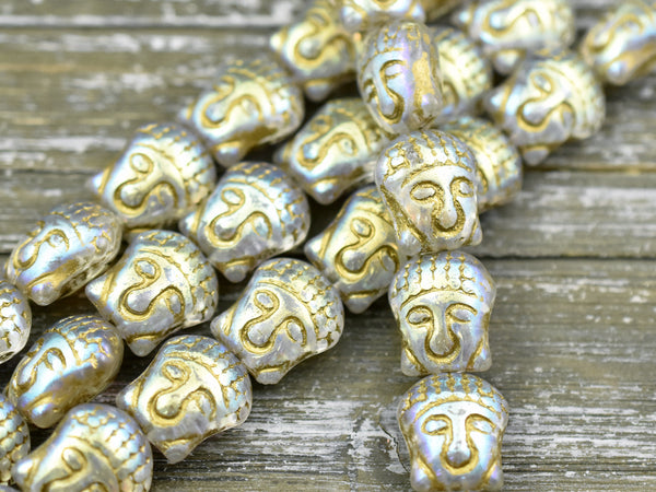 *4* 15x14mm Gold Washed Crystal AB Buddha Head Beads