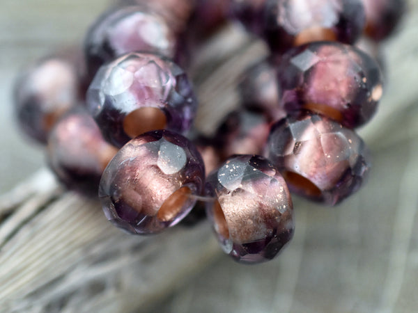 *12* 7x12mm Copper Lined Amethyst Fire Polished Large Hole Rondelle Beads