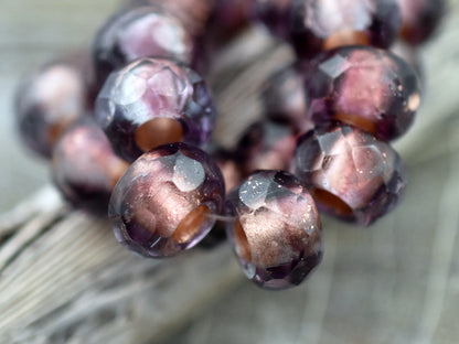 *15* 7x12mm Copper Lined Amethyst Fire Polished Large Hole Rondelle Beads
