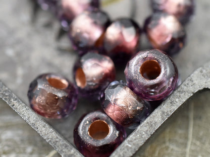 *15* 7x12mm Copper Lined Amethyst Fire Polished Large Hole Rondelle Beads