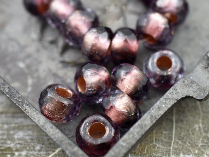 *15* 7x12mm Copper Lined Amethyst Fire Polished Large Hole Rondelle Beads