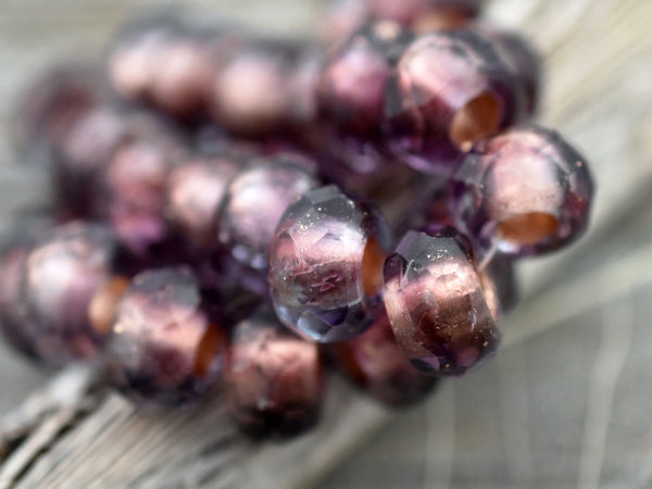 *12* 7x12mm Copper Lined Amethyst Fire Polished Large Hole Rondelle Beads