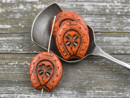 *2* 21x18mm Bronze Patina Washed Opaque Orange Lucky Horseshoe Beads