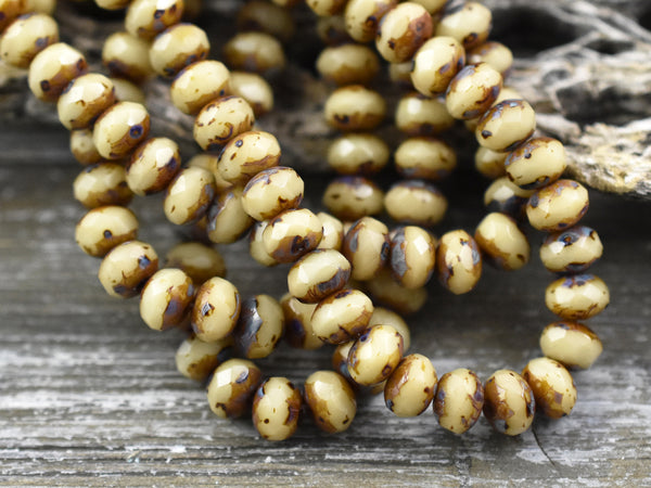 *30* 3x5mm Opaque Beige Picasso Fire Polished Rondelle Beads