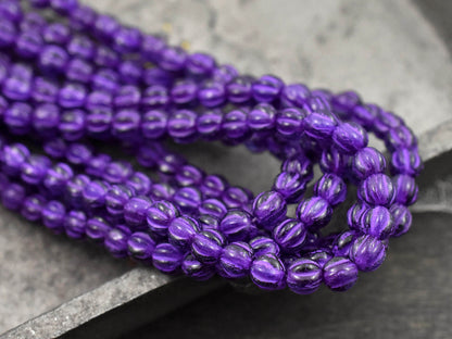 *50* 4mm Pansy Purple Round Melon Beads