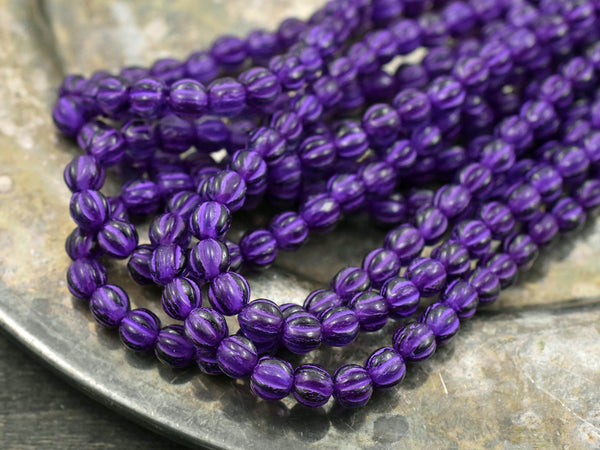 *50* 4mm Pansy Purple Round Melon Beads