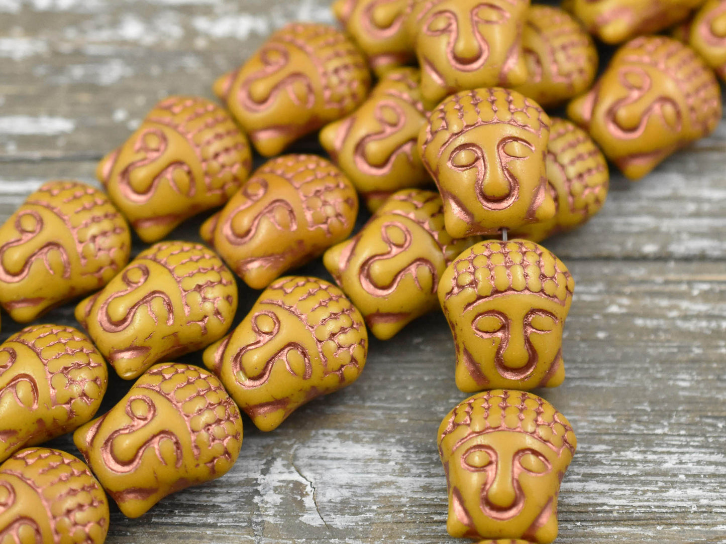 *4* 15x14mm Copper Washed Opaque Ochre Buddha Head Beads