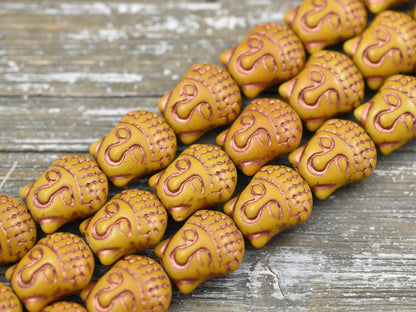 *4* 15x14mm Copper Washed Opaque Ochre Buddha Head Beads