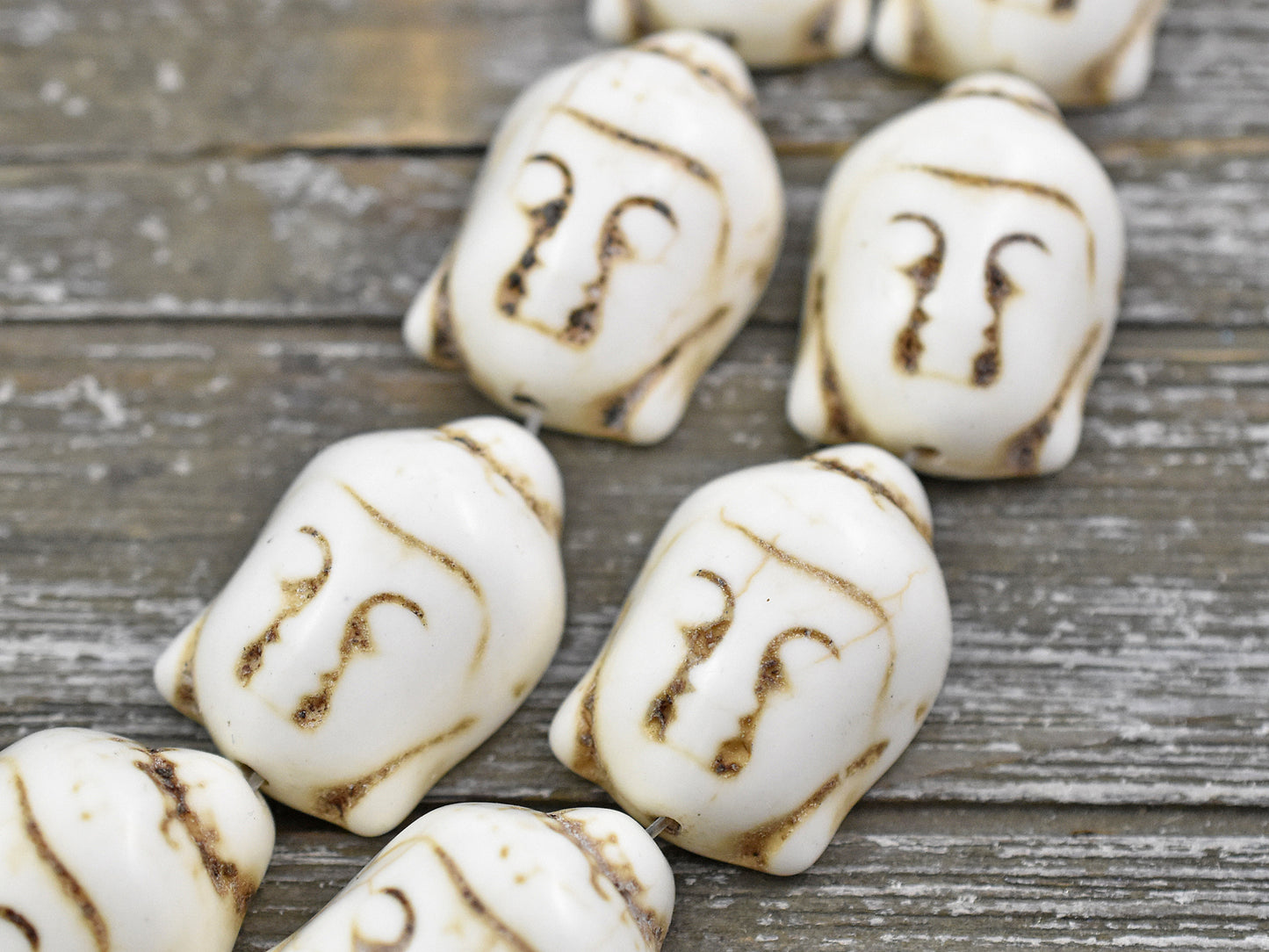 *2* 28x20mm Bone Beige Synthetic Turquoise Buddha Head Beads