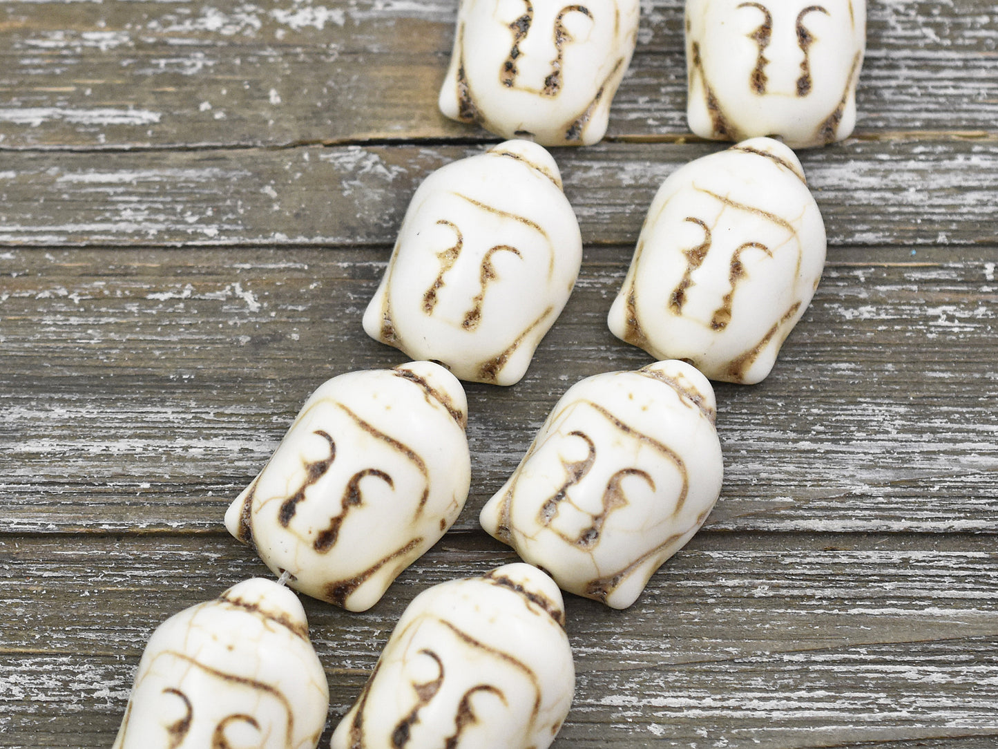 *2* 28x20mm Bone Beige Synthetic Turquoise Buddha Head Beads