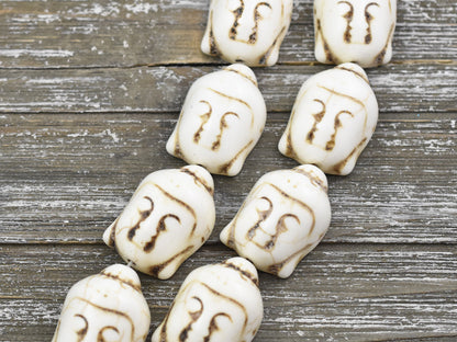 *2* 28x20mm Bone Beige Synthetic Turquoise Buddha Head Beads