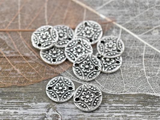 *50* 11mm Antique Silver Round Floral Connectors