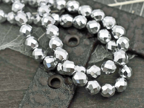 Silver Coated Fire Polished Round Beads -- Choose Your Size