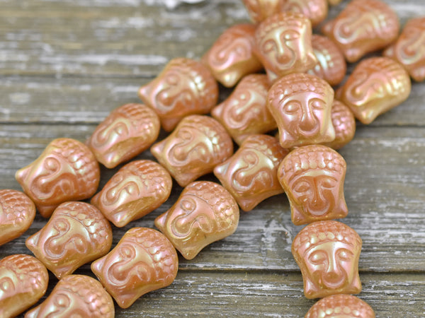 *4* 15x14mm Apricot Celsian Washed Beige Buddha Head Beads