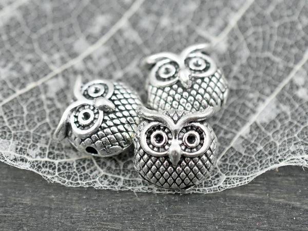 *10* 11mm Antique Silver Owl Beads