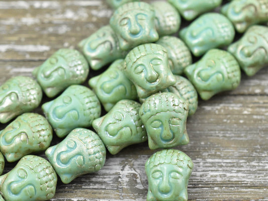 *4* 15x14mm Turquoise Travertine Luster Buddha Head Beads