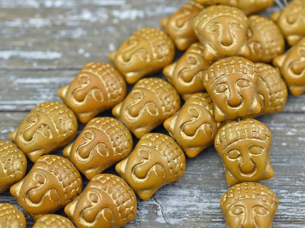 *4* 15x14mm Gold Washed Opaque Ochre Buddha Head Beads