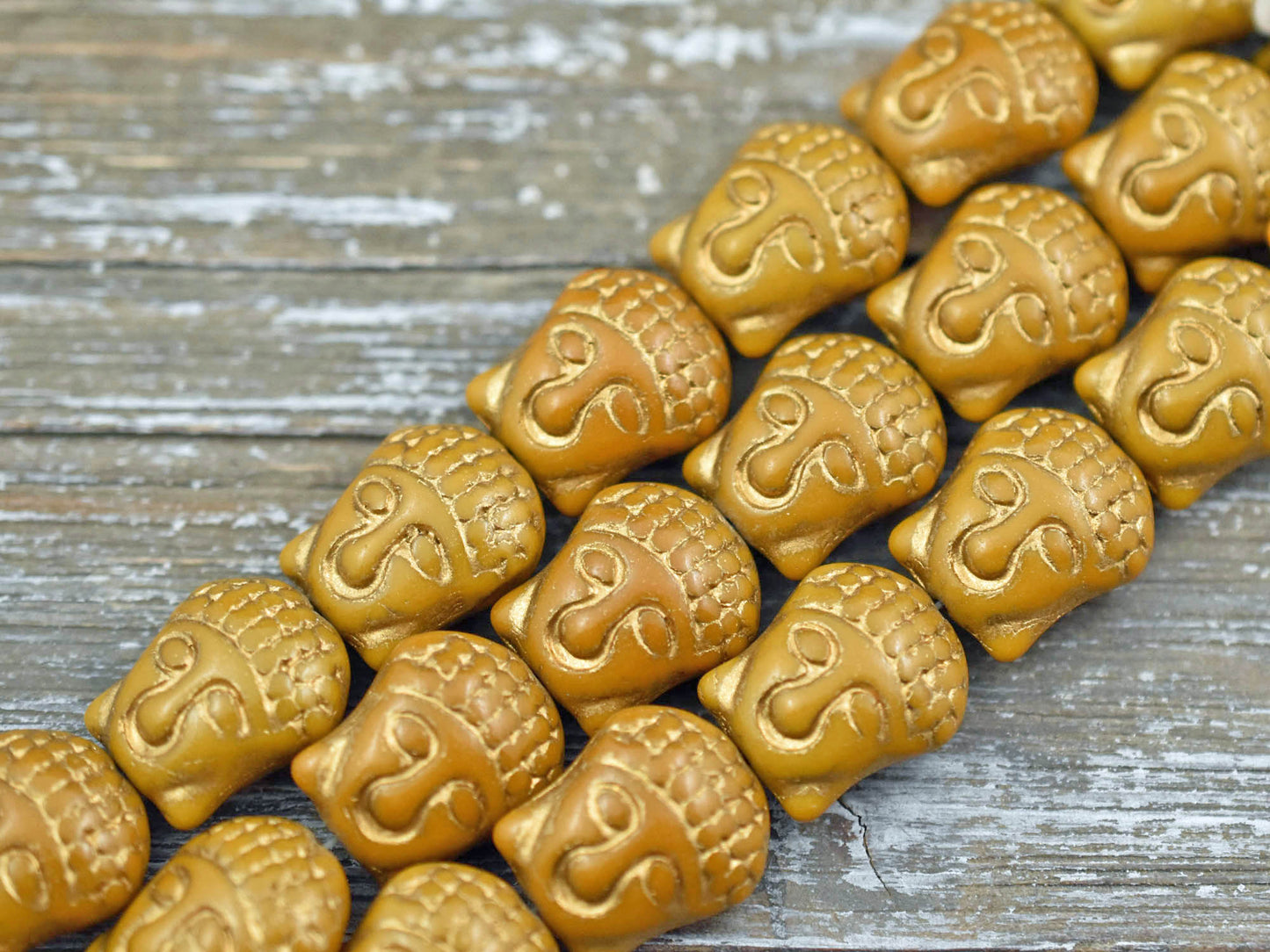 *4* 15x14mm Gold Washed Opaque Ochre Buddha Head Beads