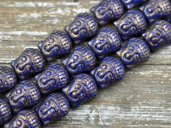 *4* 15x14mm Copper Travertine Washed Navy Blue Buddha Head Beads