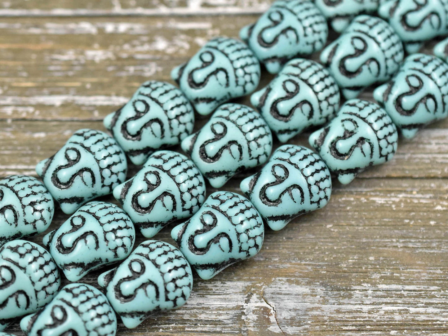 *4* 15x14mm Black Washed Opaque Turquoise Buddha Head Beads
