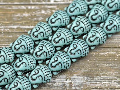 *4* 15x14mm Black Washed Opaque Turquoise Buddha Head Beads