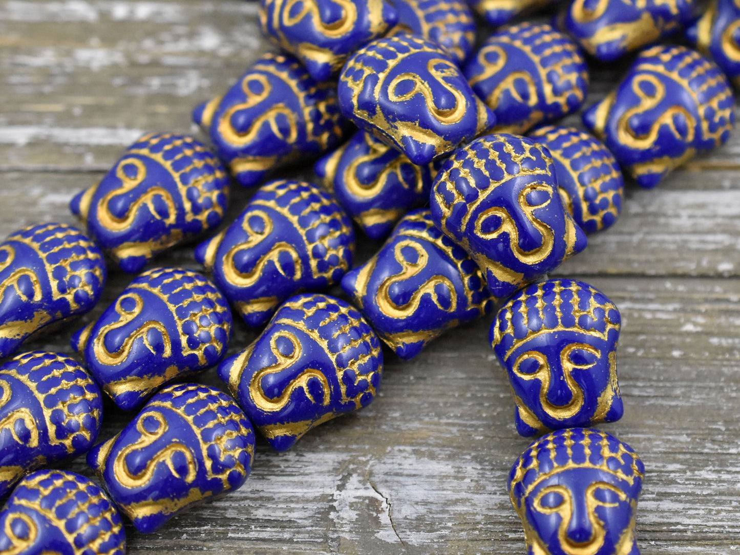 *4* 15x14mm Gold Washed Navy Blue Buddha Head Beads
