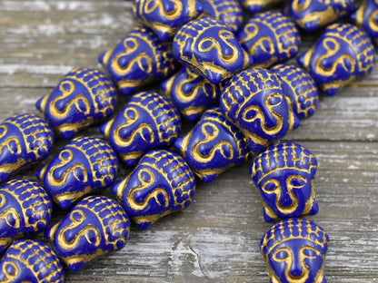 *4* 15x14mm Gold Washed Navy Blue Buddha Head Beads