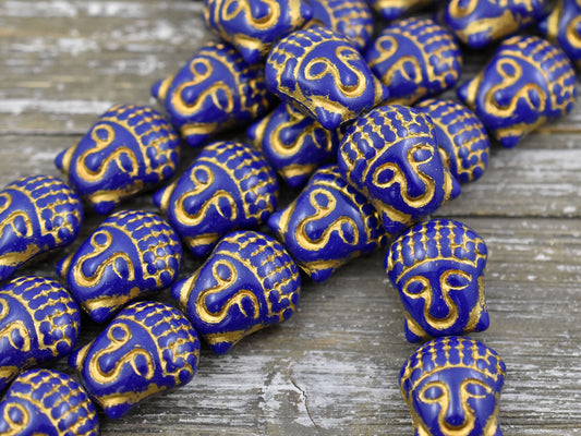 *4* 15x14mm Gold Washed Navy Blue Buddha Head Beads