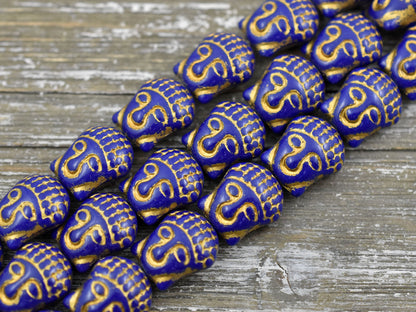 *4* 15x14mm Gold Washed Navy Blue Buddha Head Beads