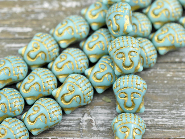*4* 15x14mm Gold Washed Opaque Turquoise Buddha Head Beads