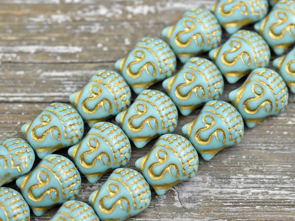 *4* 15x14mm Gold Washed Opaque Turquoise Buddha Head Beads