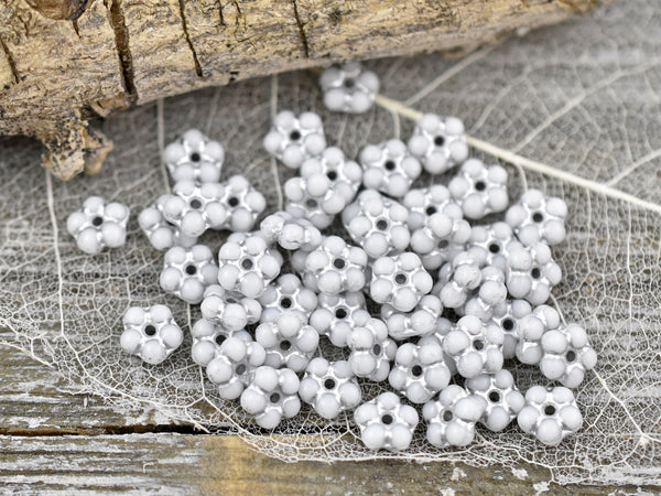 *50* 5mm Silver Washed White Forget Me Not Rondelle Daisy Beads