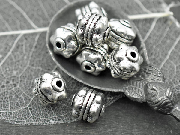 *10* 11x10mm Antique Silver Drum Beads