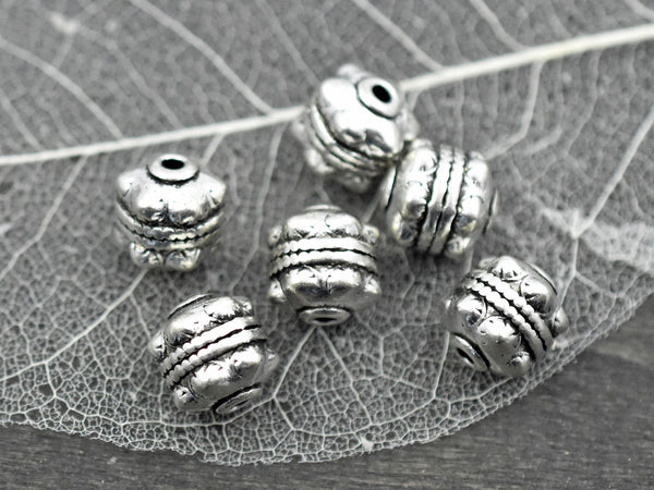 *10* 11x10mm Antique Silver Drum Beads