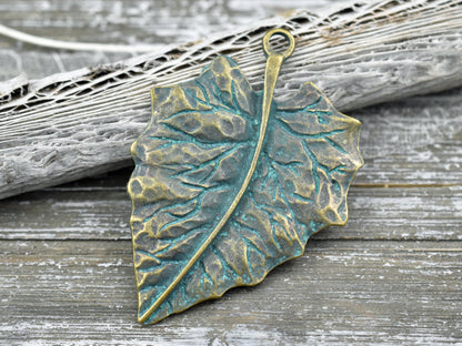 77x47mm Bronze green Patina Leaf Pendant