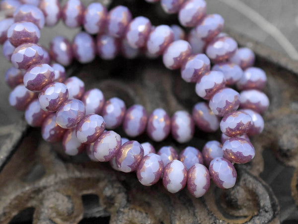 *25* 4x6mm Bronze Washed Lilac Opaline Fire Polished Rondelle Beads