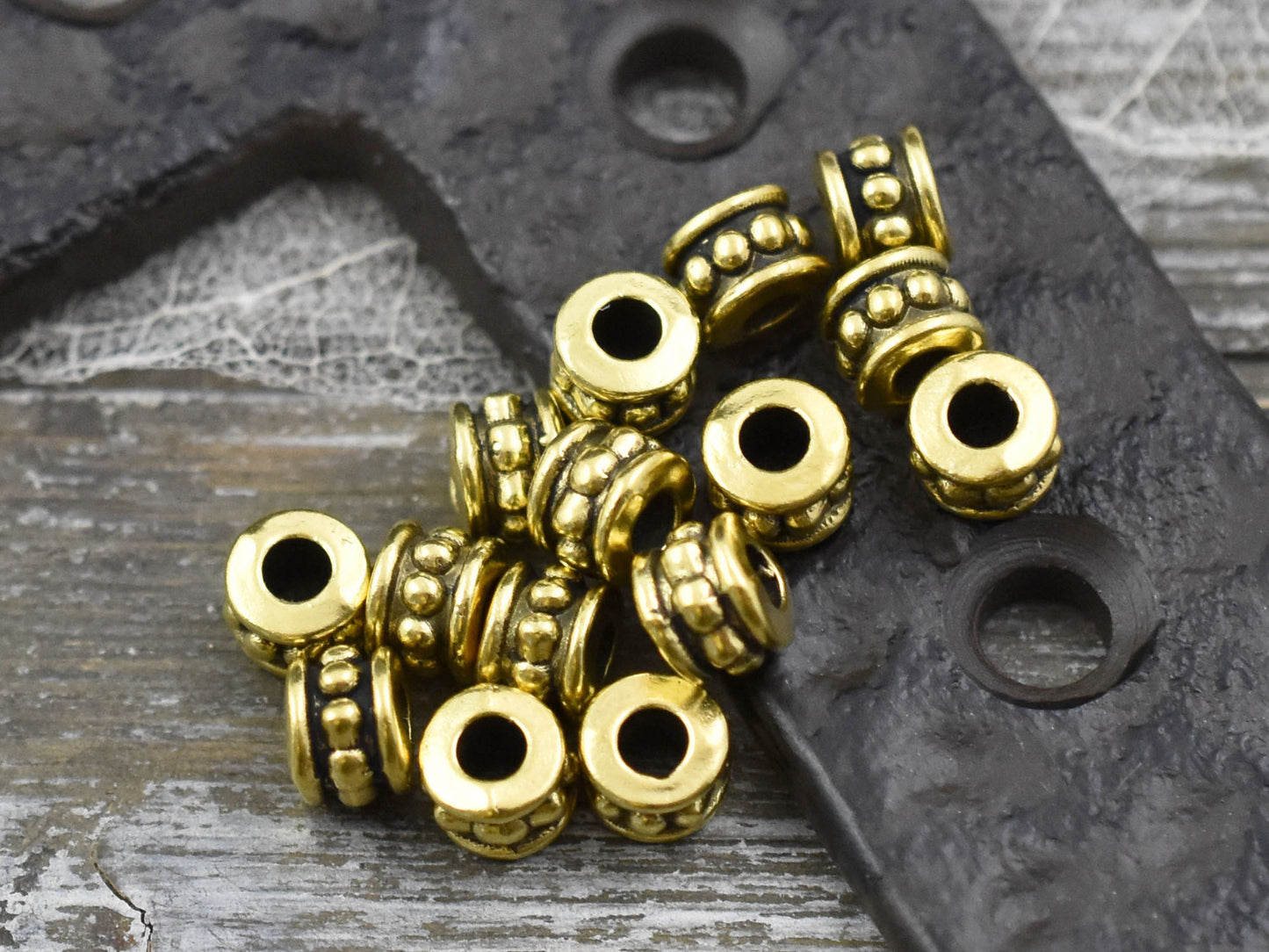 *100* 4x6mm Antique Gold Large Hole Rondelle Spacer Beads