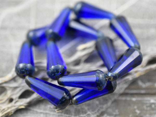 *6* 8x20mm Cobalt Picasso Faceted Drop Beads