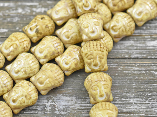 *4* 15x14mm Alabaster Travertine Luster Buddha Head Beads
