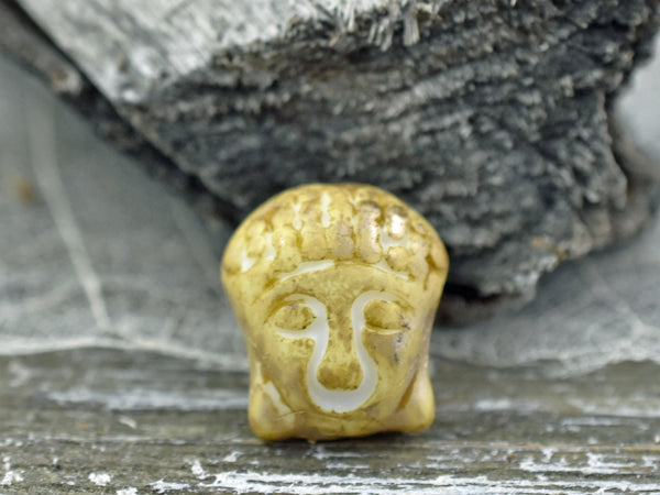 *4* 15x14mm Alabaster Travertine Luster Buddha Head Beads