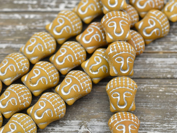 *4* 15x14mm Silver Washed Matte Opaque Goldenrod Buddha Head Beads