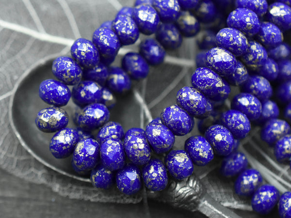 Gold Washed Indigo Blue Fire Polished Rondelle Beads - 5x7mm or 6x8mm