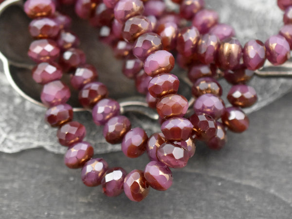 Copper Washed Pink Ruby Opal Fire Polished Rondelle Beads - 3x5mm, 5x7mm or 6x8mm