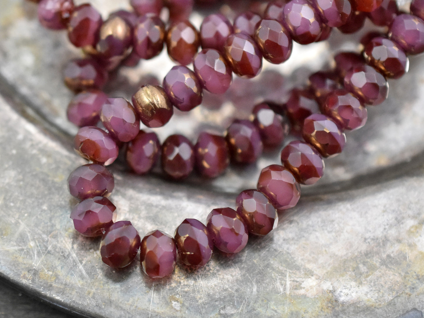 Copper Washed Pink Ruby Opal Fire Polished Rondelle Beads - 3x5mm, 5x7mm or 6x8mm
