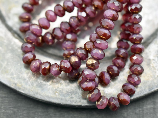 Copper Washed Pink Ruby Opal Fire Polished Rondelle Beads
