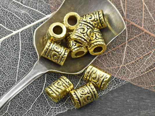 *20* 9x7mm Antique Gold Large Hole Barrel Beads