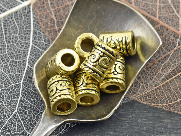 *20* 9x7mm Antique Gold Large Hole Barrel Beads